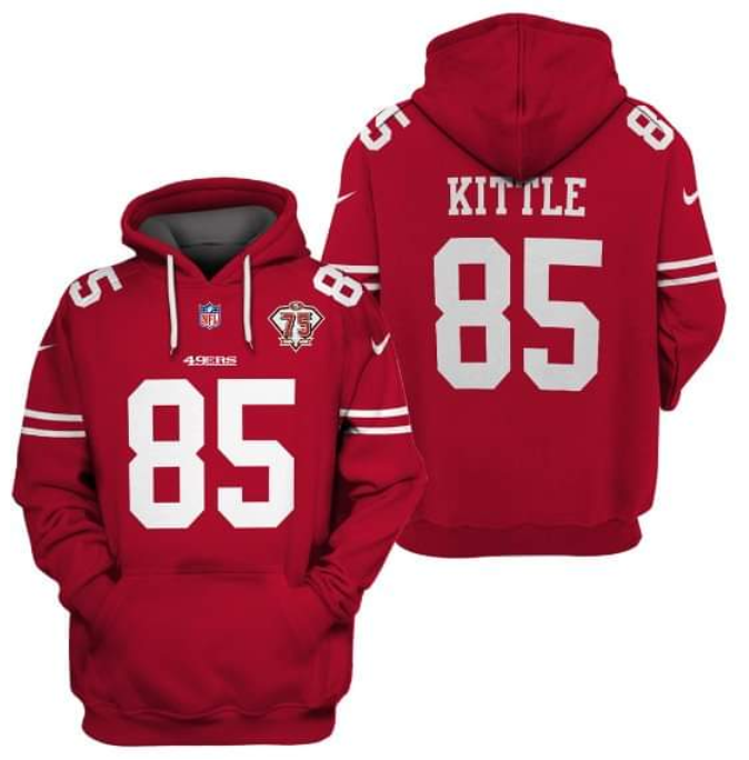 Men's San Francisco 49ers Customized Red 75th Anniversary Alternate Pullover Hoodie Men's San Francisco 49ers Customized Red 75th Anniversary Alternate Pullover Hoodie